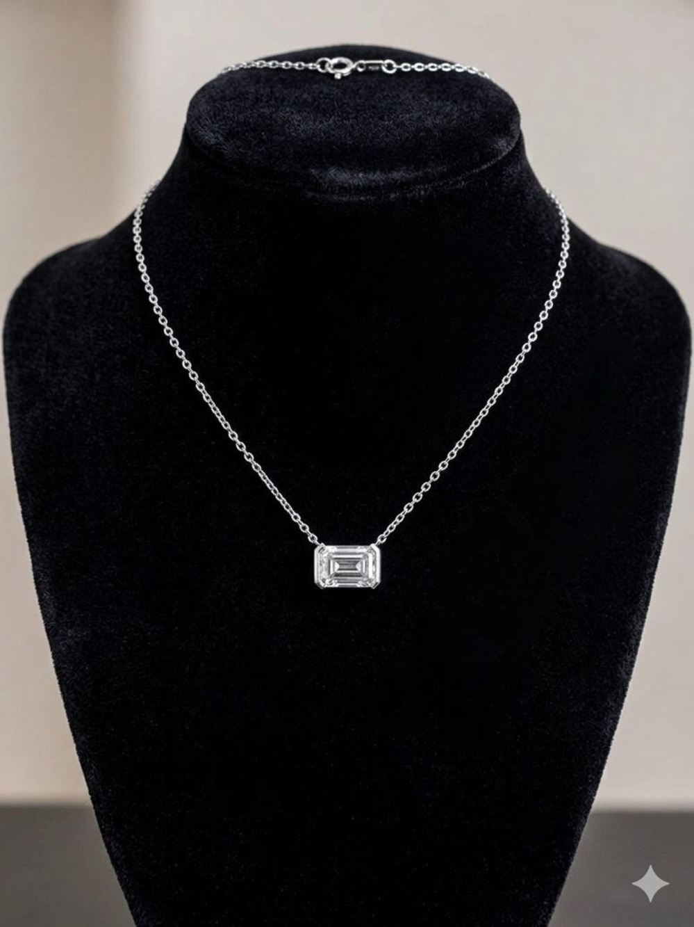 Adina Eden 1ct Emerald Moissanite Bezel Necklace Silver 18" Triple Excellent Gra